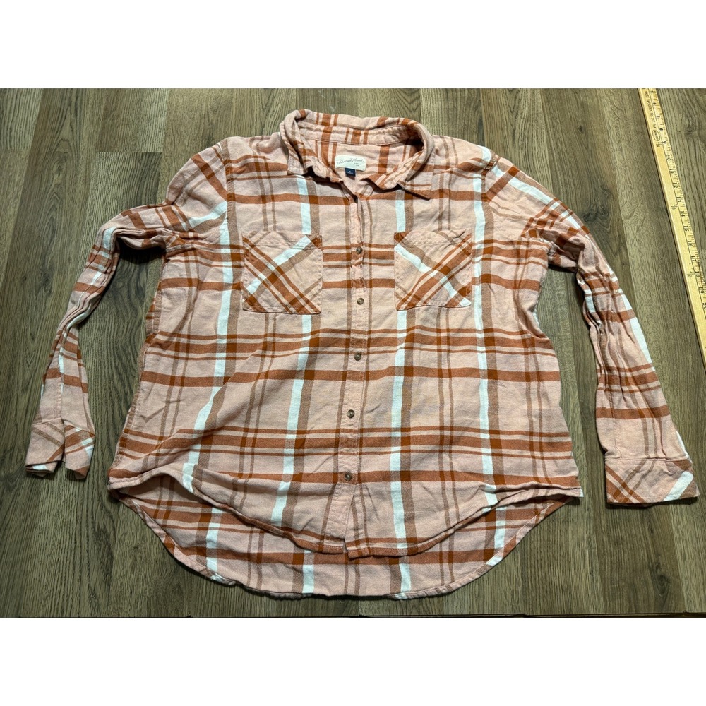 Universal Thread Shirt Women Size XL Pink Button Down Plaid Long Sleeve Cotton